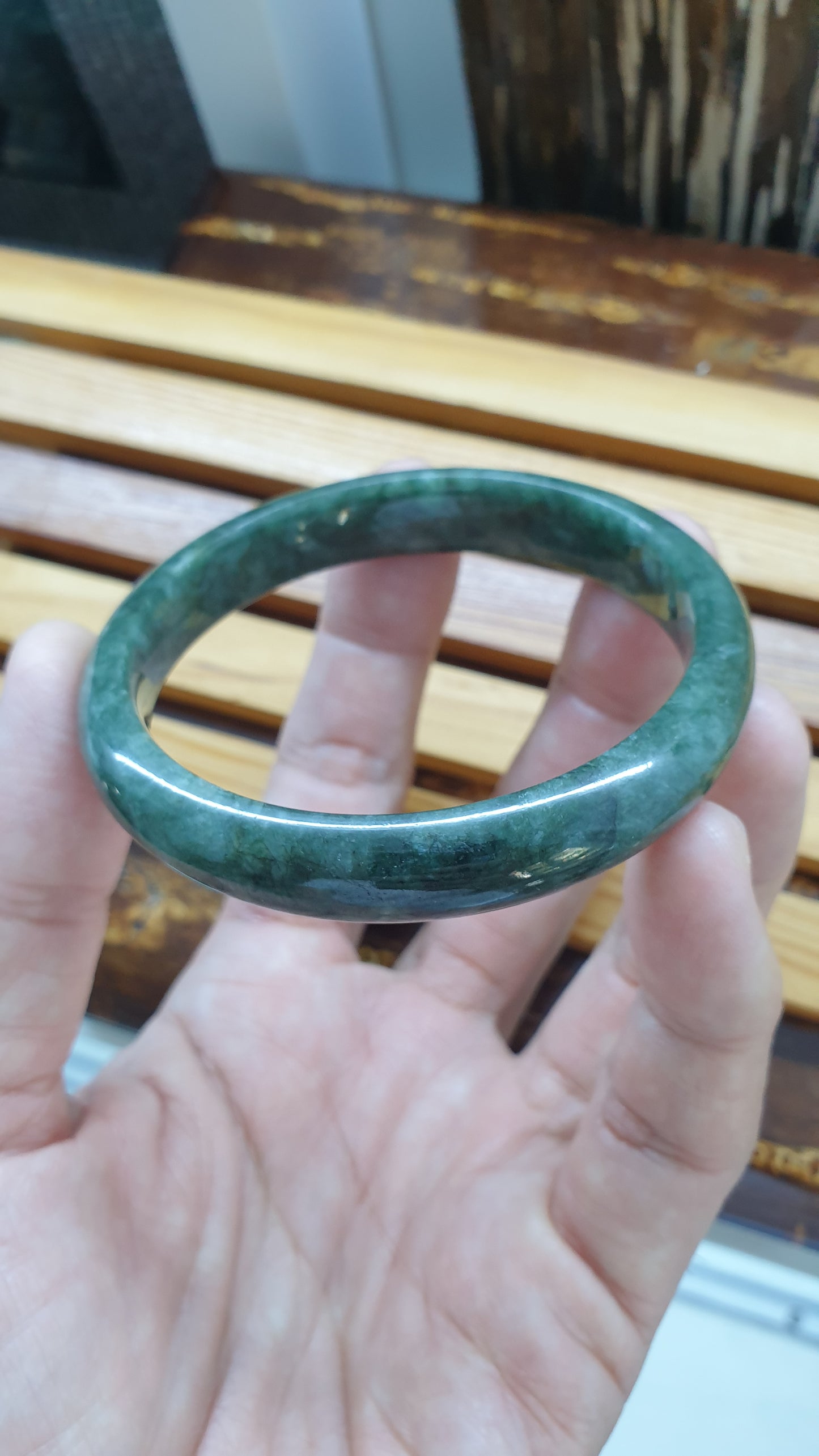 Jade Bangle S58.3 Type A Myanmar Jadeite Natural Forest Green