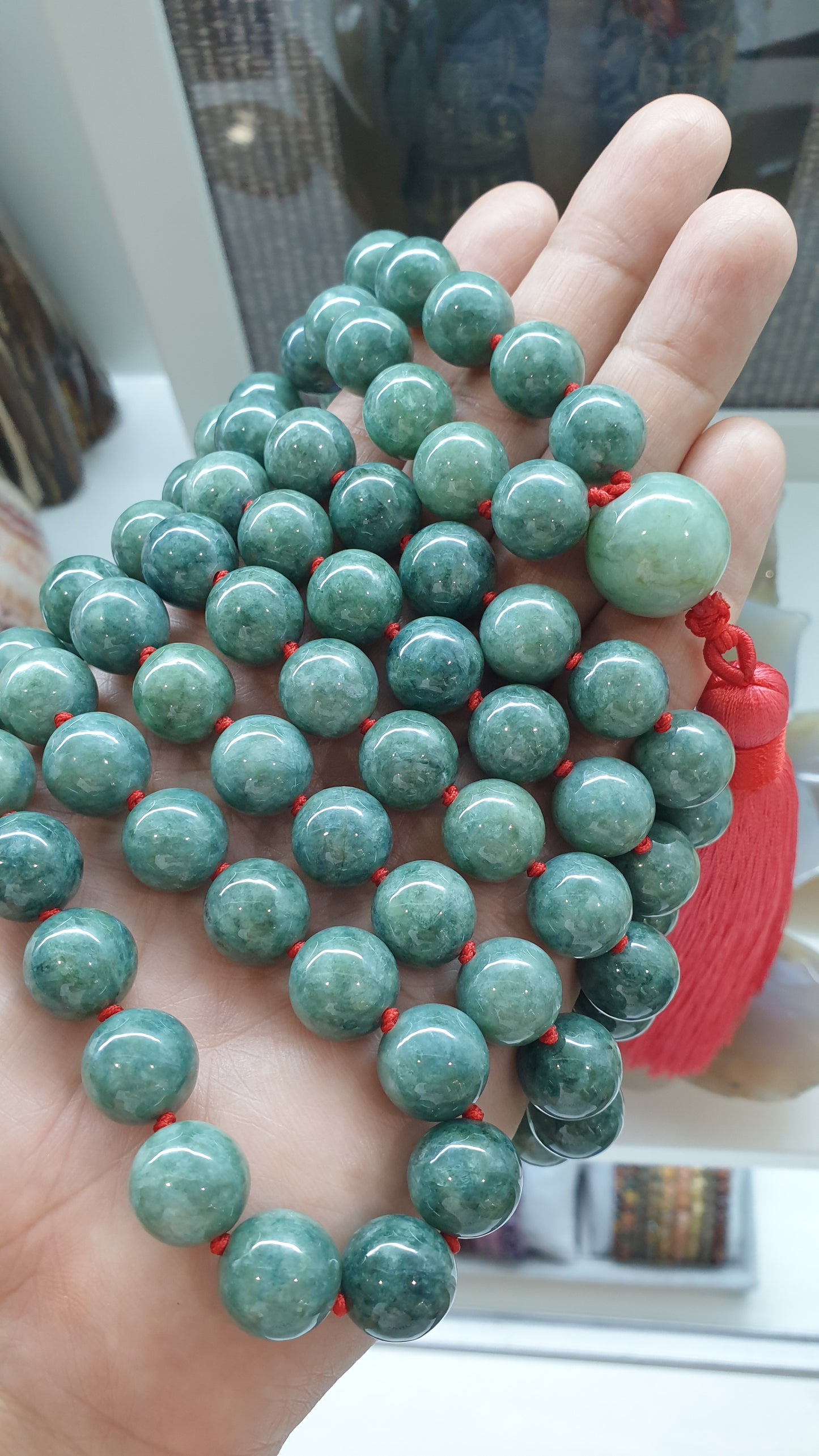 108 Jade Beads Japa Mala | Type A Natural Jadeite | Handcrafted Meditation Beads