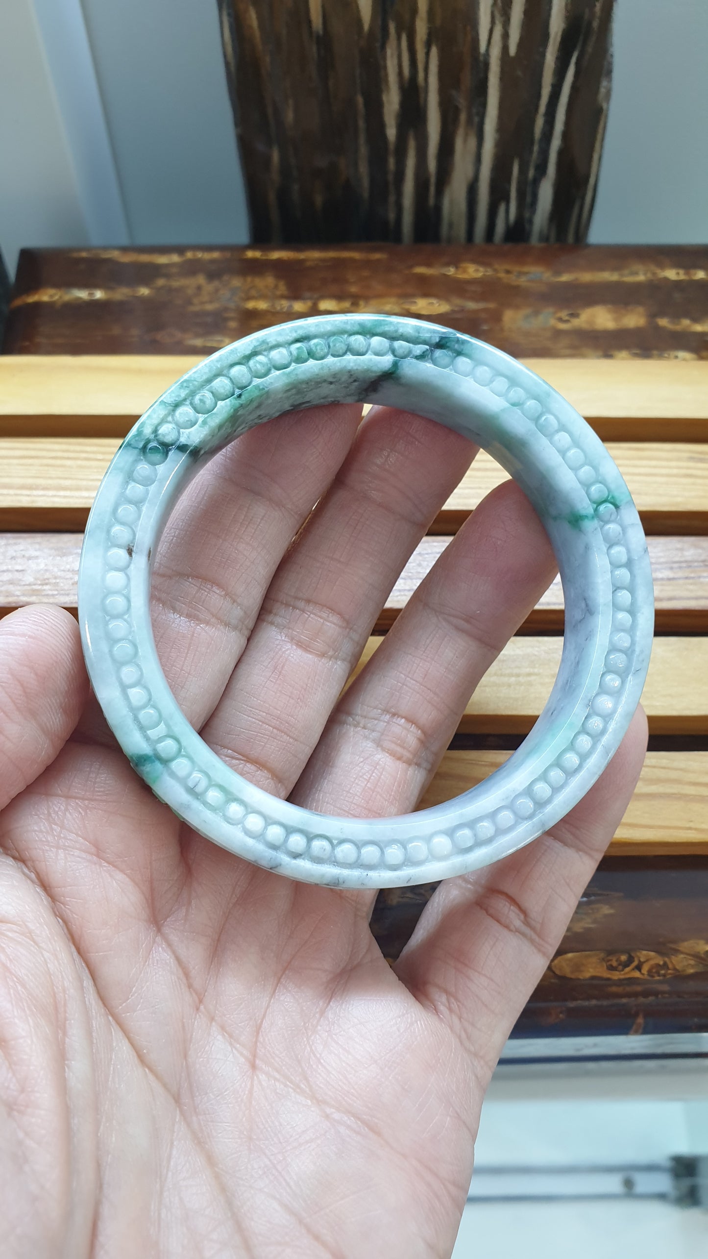 Jade Floral Bangle S58.5 Natural Ash Lavender Fei Cui Myanmar Jadeite