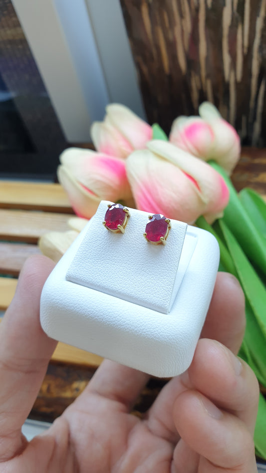 14K Gold Ruby Stud Earrings Natural Gemstones and Solid Gold