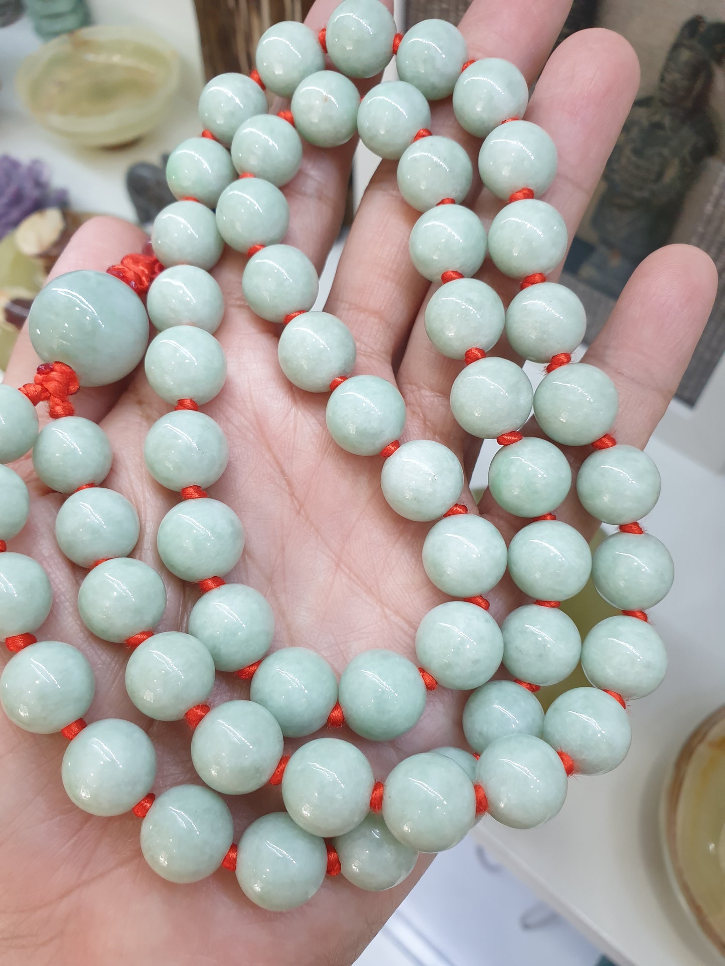 Jade Japa Mala | Light Green Jadeite Beads - Type A | Handcrafted Meditation Beads