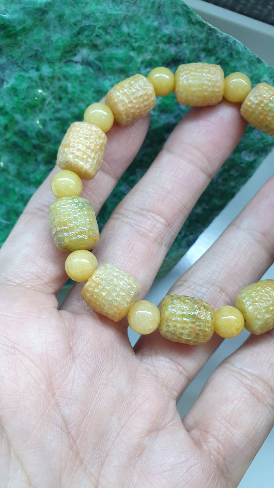 Honey Jade Bracelet 18cm Alternating Type A Beads Myanmar Natural Jadeite