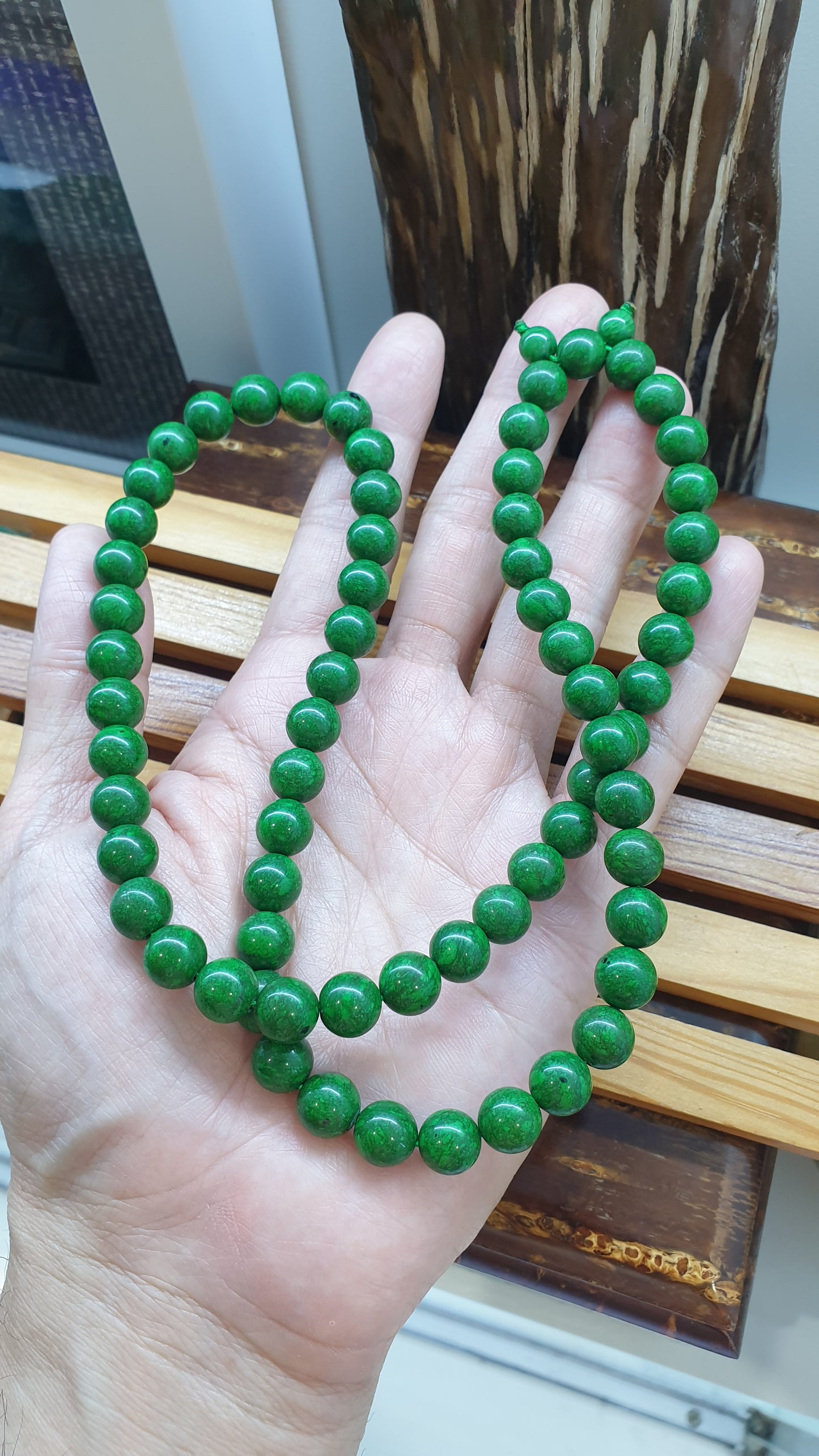 Mawsitsit Jade Beaded Necklace 24inch Fei Cui Type A from Myanmar