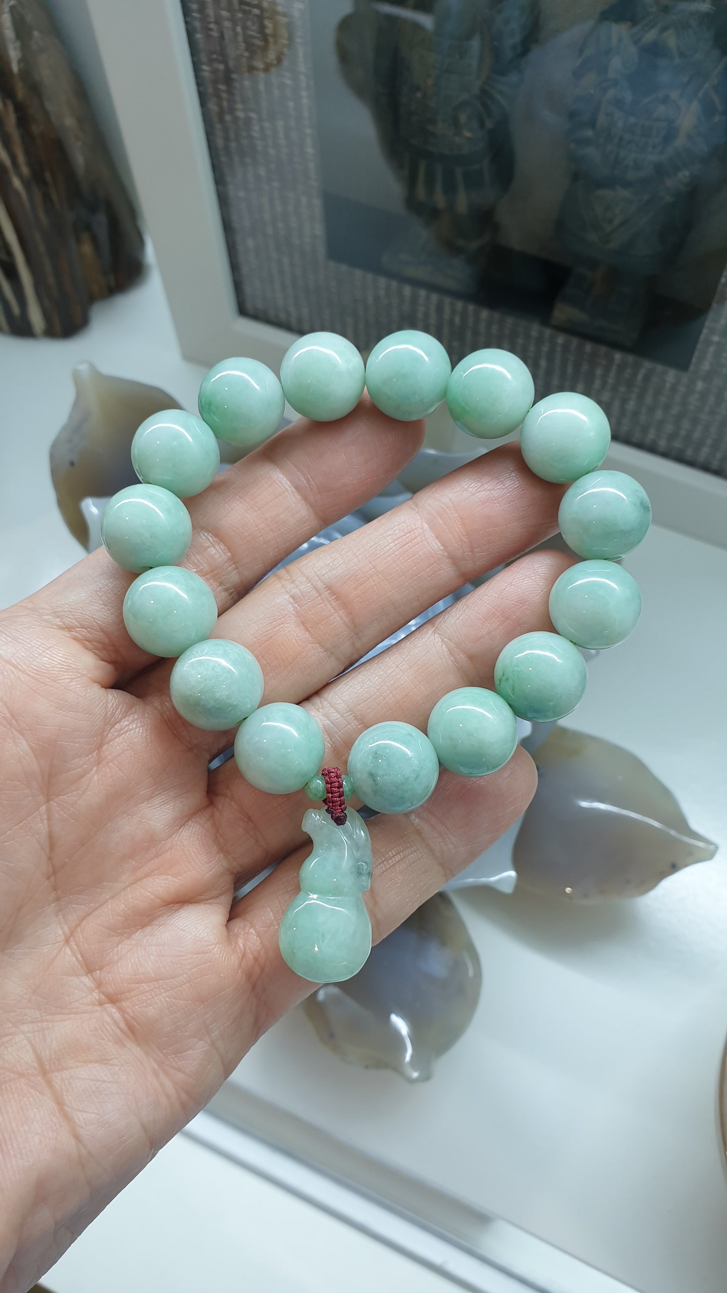Radiant Soft Green Jade Bracelet | Hulu Bottle Jug Lucky Charm | Meaningful His or Hers Natural Jadeite Bracelet