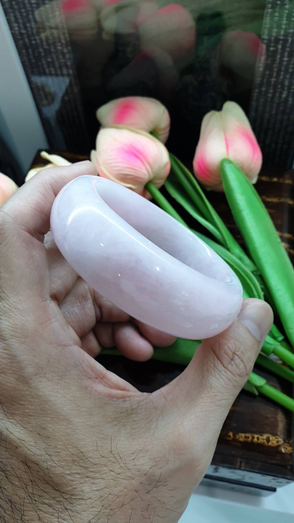 Milky Rose Quartz Bangle (Size 58) | Natural Stone Bracelet