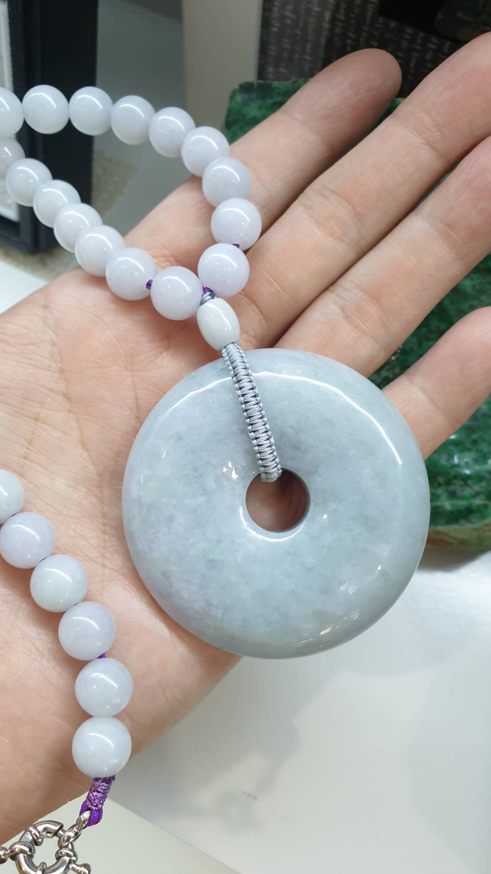 Lavender Jade Ping An Kou Necklace 20inch Type A Myanmar Jadeite Natural Feu Cui