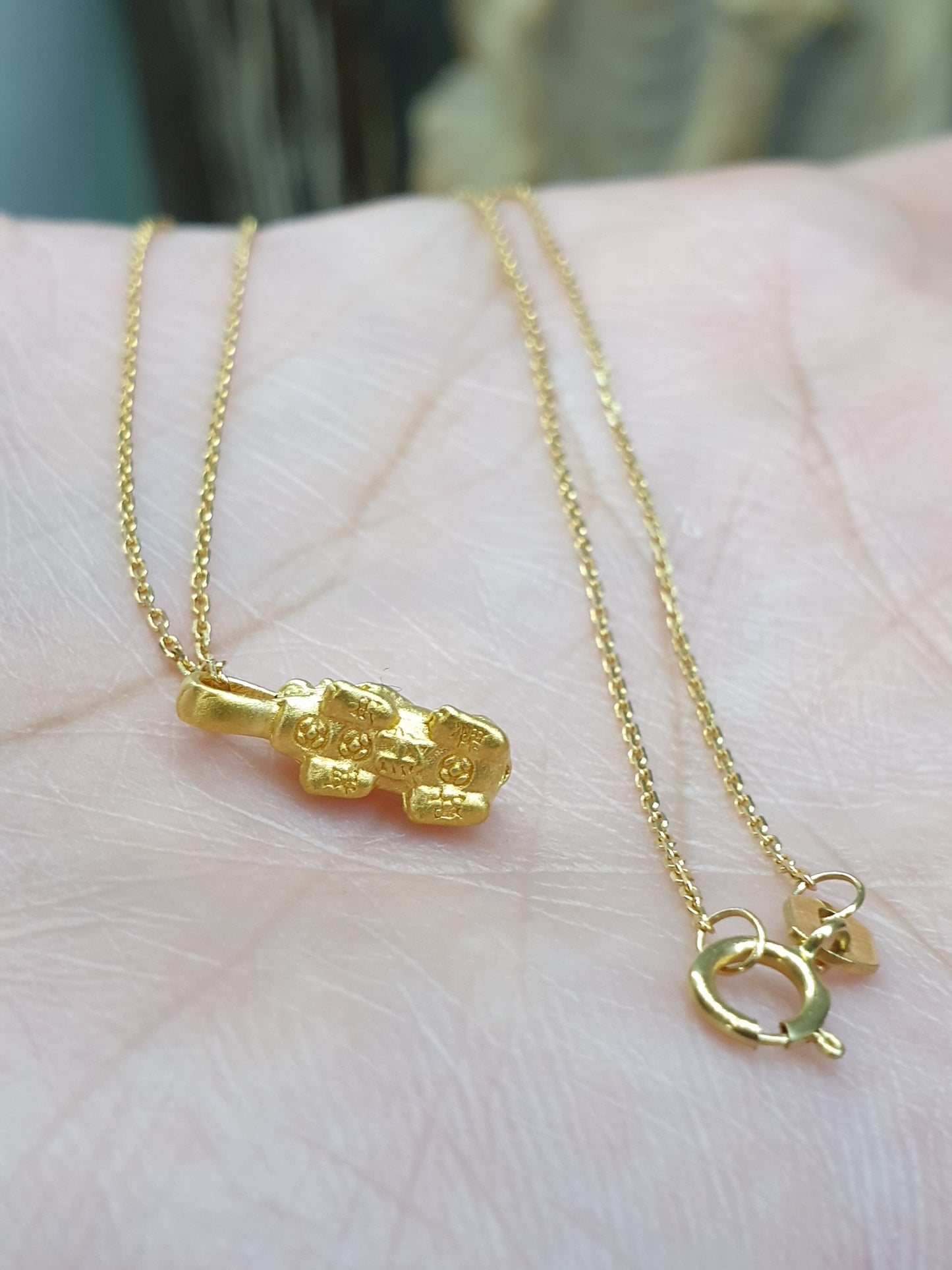 Fortune Dragon Pixiu Necklace (16") | Pure 24K Gold Pixiu | Solid 18K Gold Chain