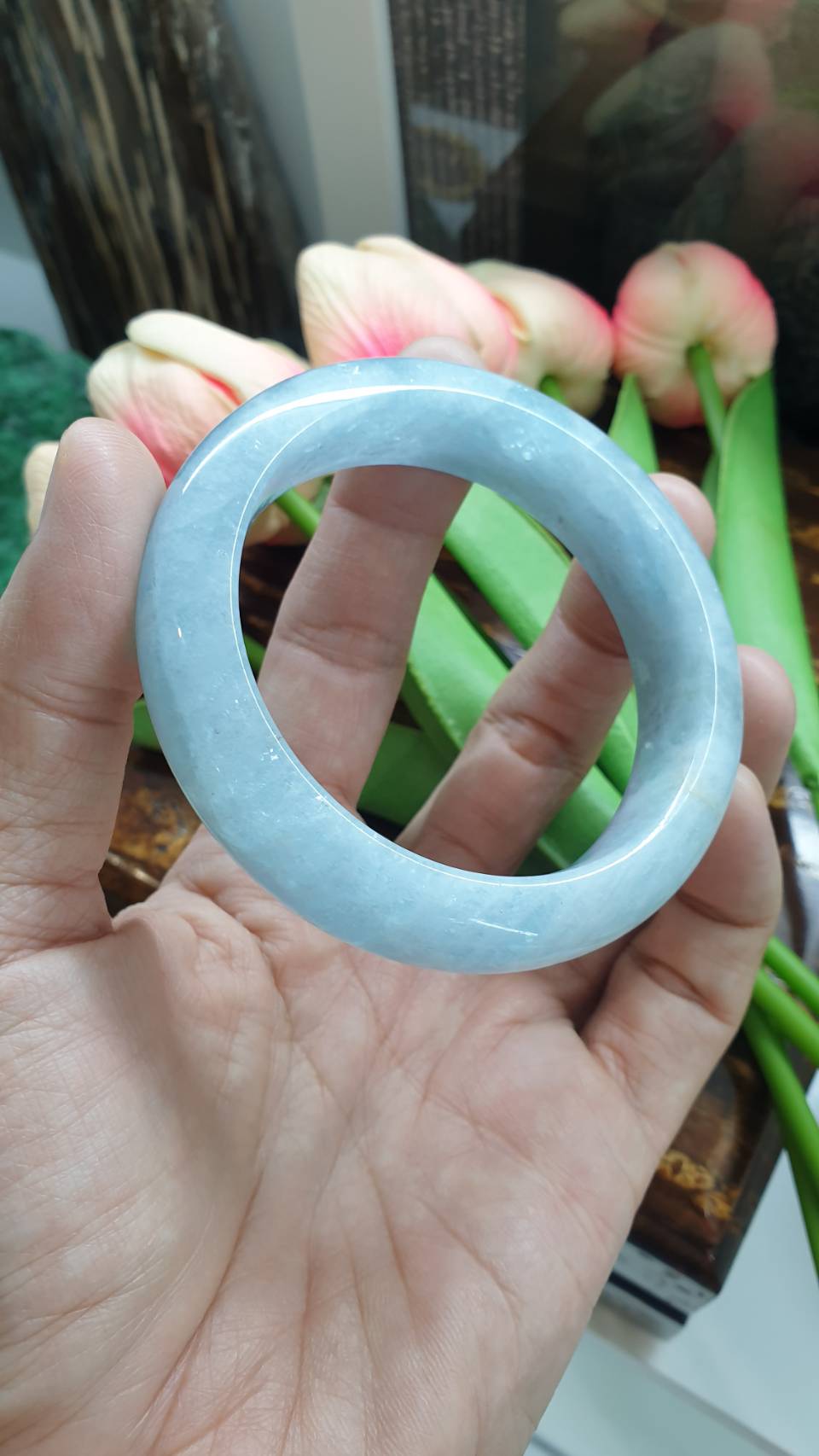 Aquamarine Bangle (Size 57 - 58) | Natural Stone Bracelet