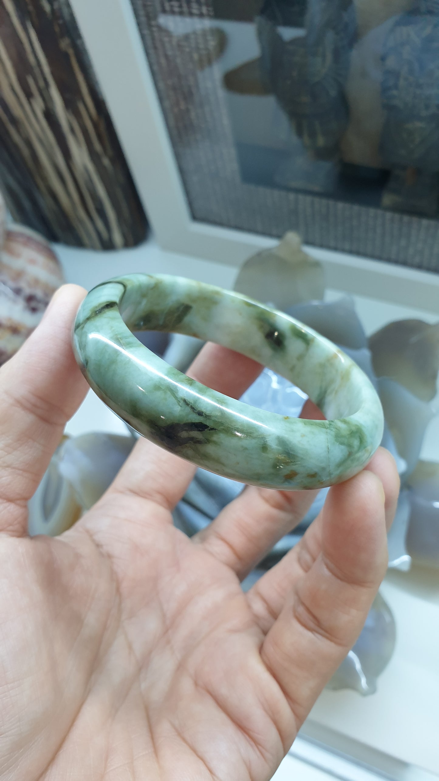 Hok Lok Siew Jade Bangles S58 - Naturally Tricolored Type A Burma Jadeite