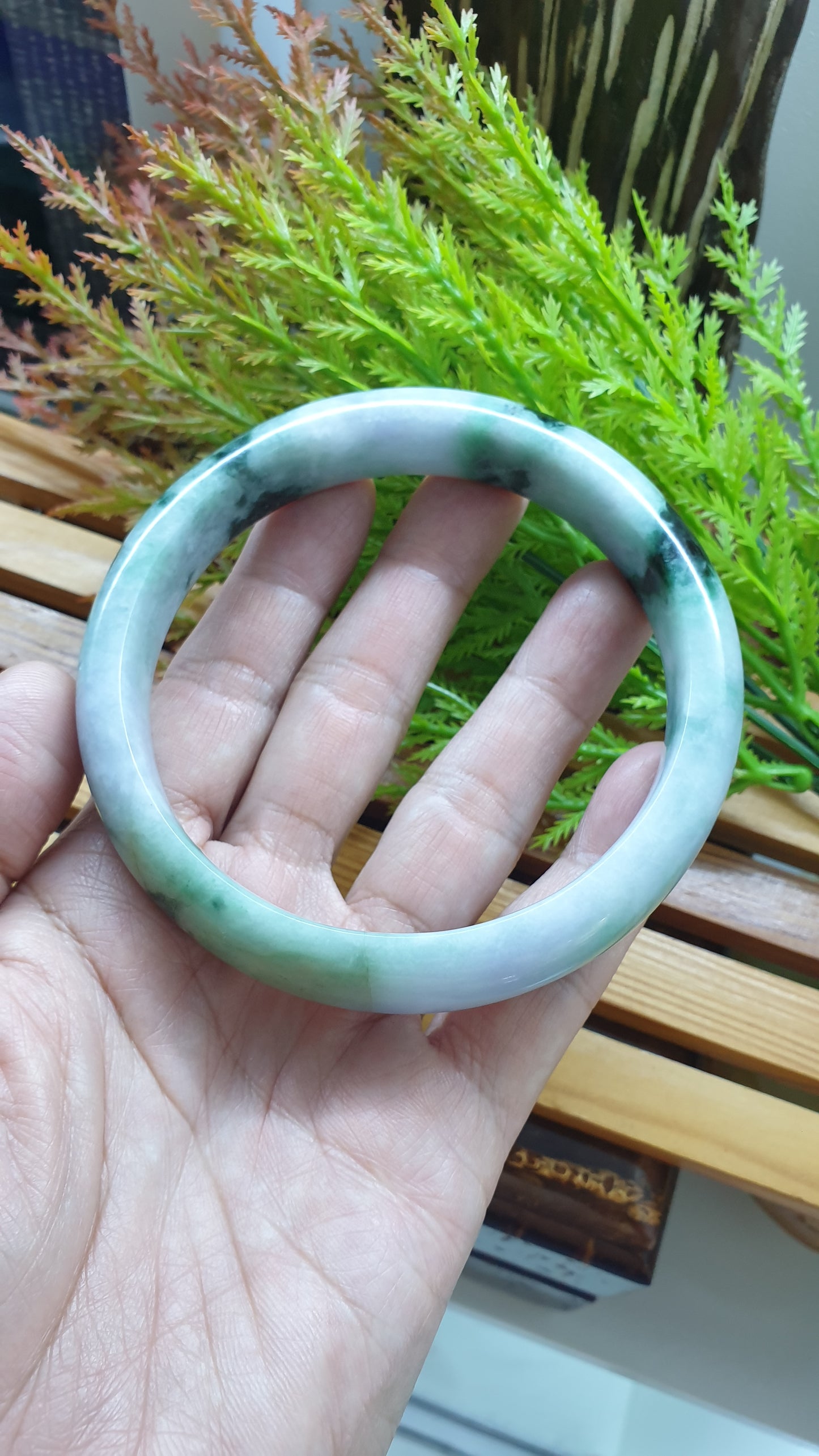 Plus Size Jade Bangle S76.5 Lavender Green Fei Cui Type A Myanmar Jadeite