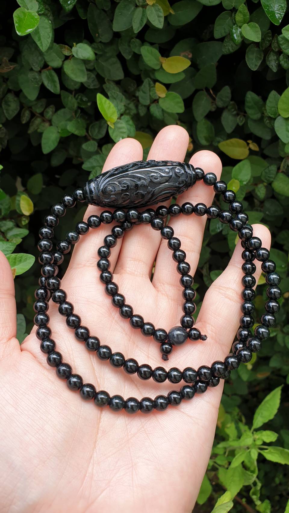 Black Jade Ru Yi Matinee Necklace 28inch Type A Natural Myanmar Jadeite