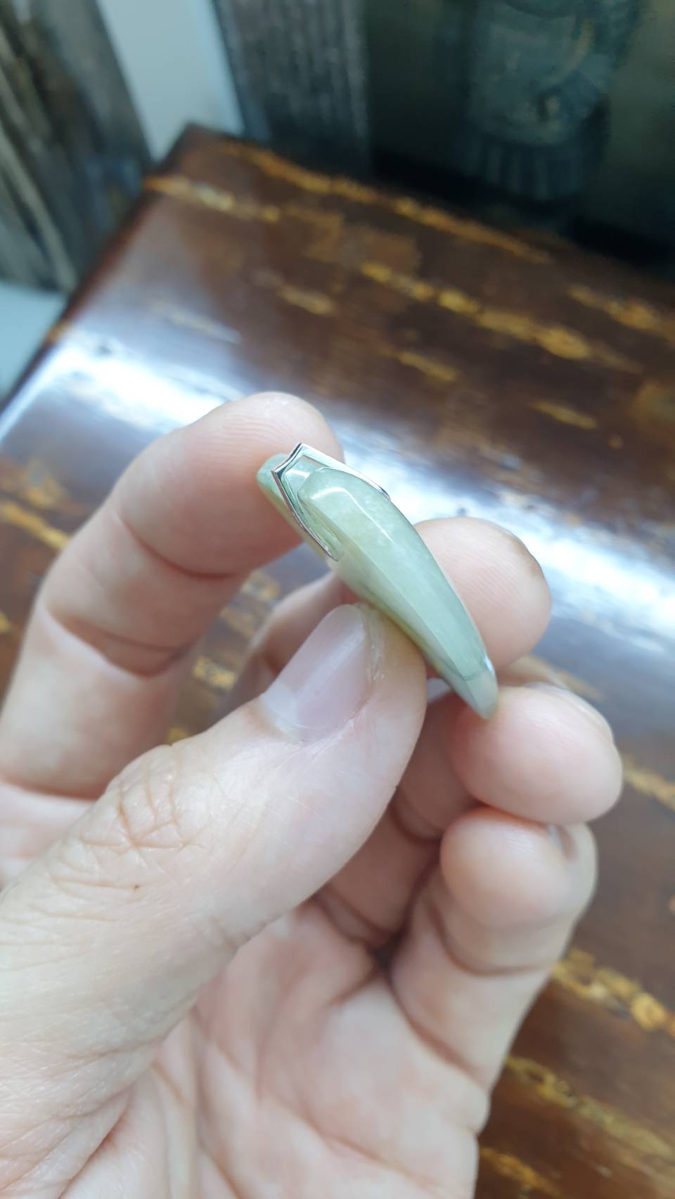 Gray Jade Heart Pendant | Fei Cui - Type A Jadeite | Sterling Silver Bail