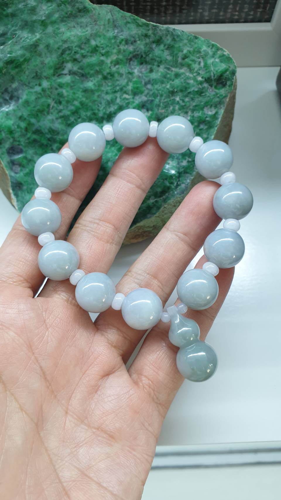 Jade Wu Lou Charmbracelet 17cm Type A Myanmar Jadeite Natural Blue Lavender