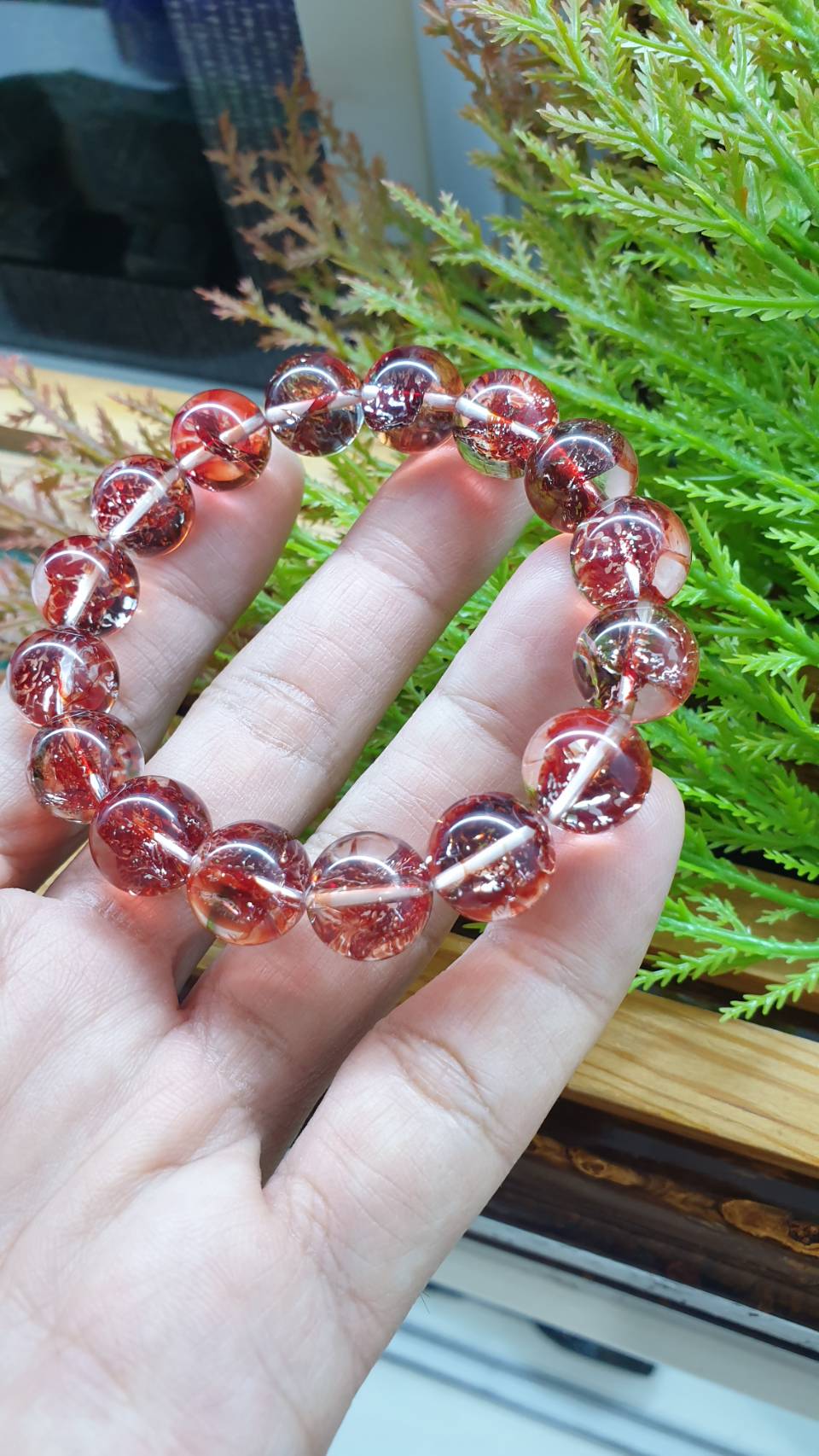 Fire Quartz Vitality Bracelet 16cm Natural Semiprecious Stone 12.5mm Beads