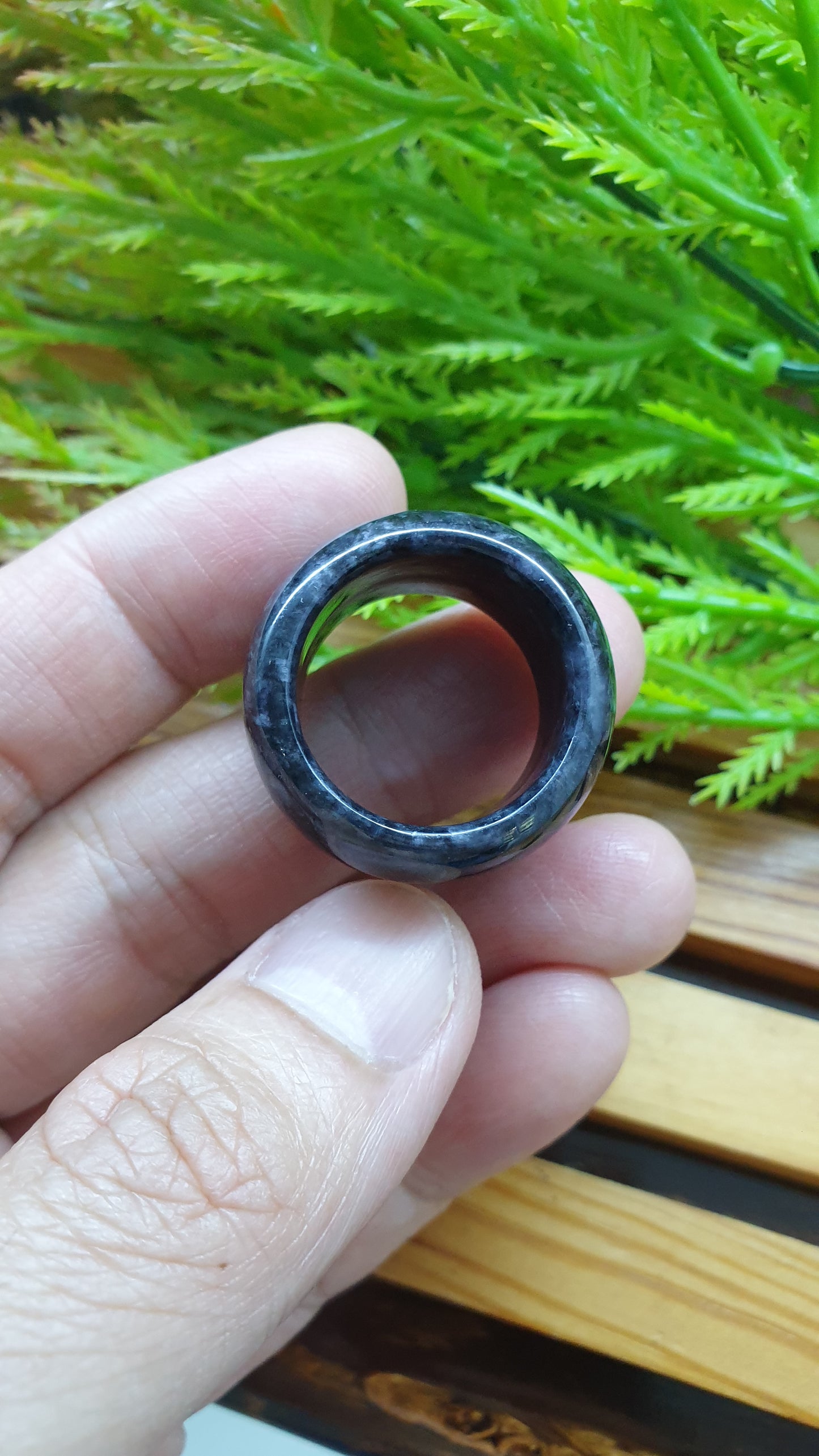 Black Jade Thumb Ring 10.5US Type A Natural Myanmar Jadeite