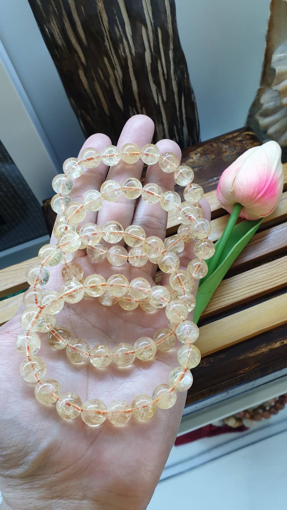 Natural Citrine Joy Bracelets 17 cm, Golden Tone Gemstone Beads