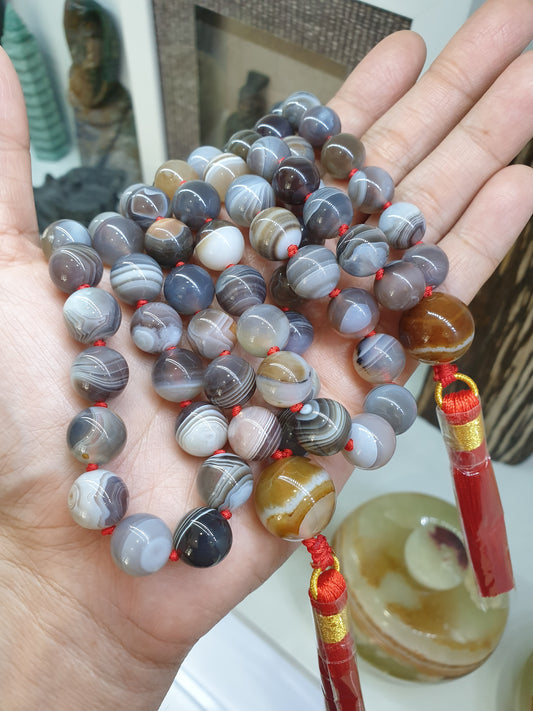 Japa Mala Necklace - Banded Agate | Handcrafted Meditation Beads
