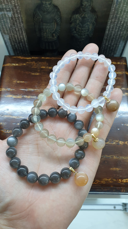 Moonstone Charm bracelet 16 cm - Natural Gemstone Beads, 18K Gold