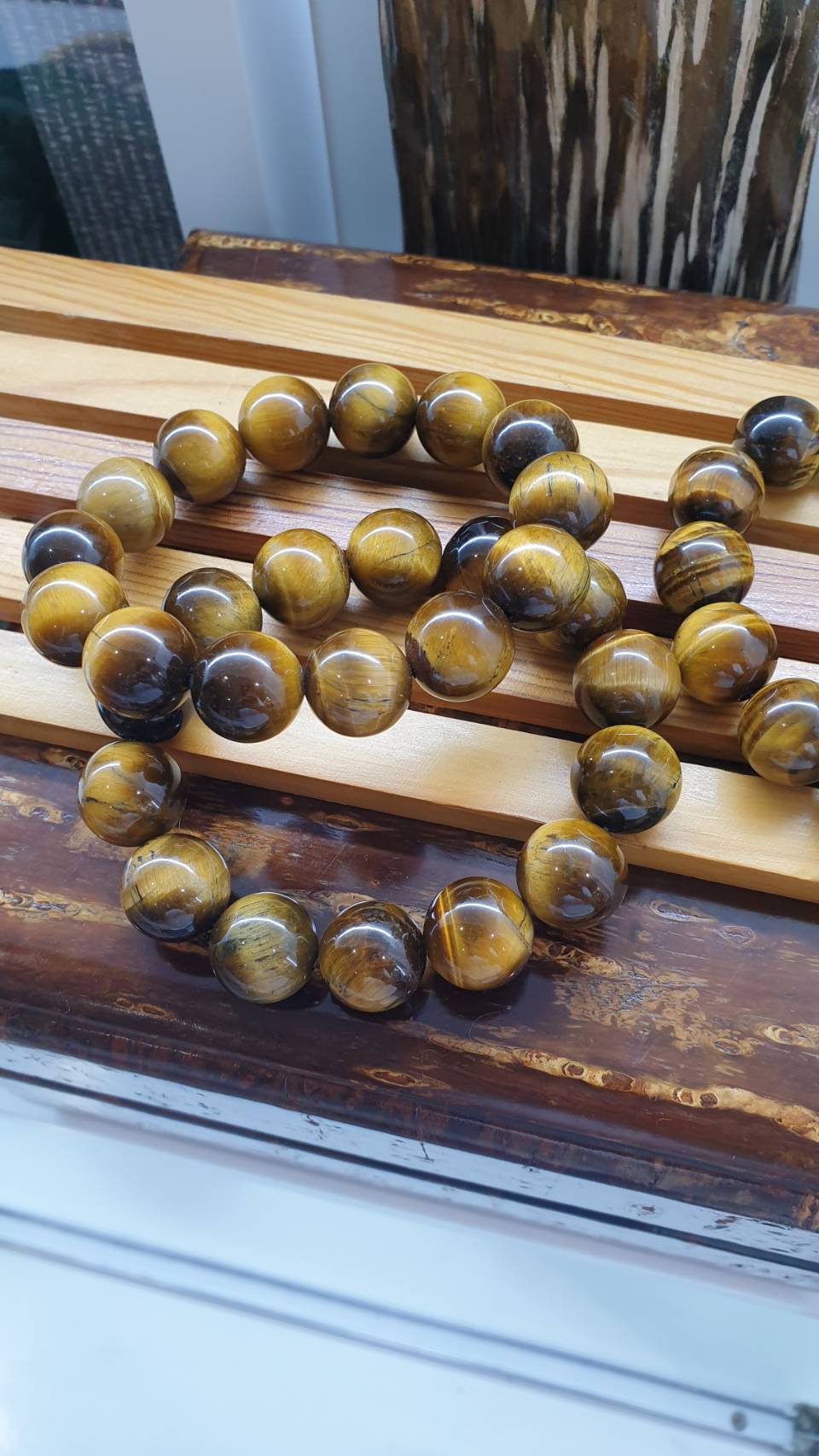Tiger Eye Bracelets 18 cm - Genuine Gemstone Beads 16 mm