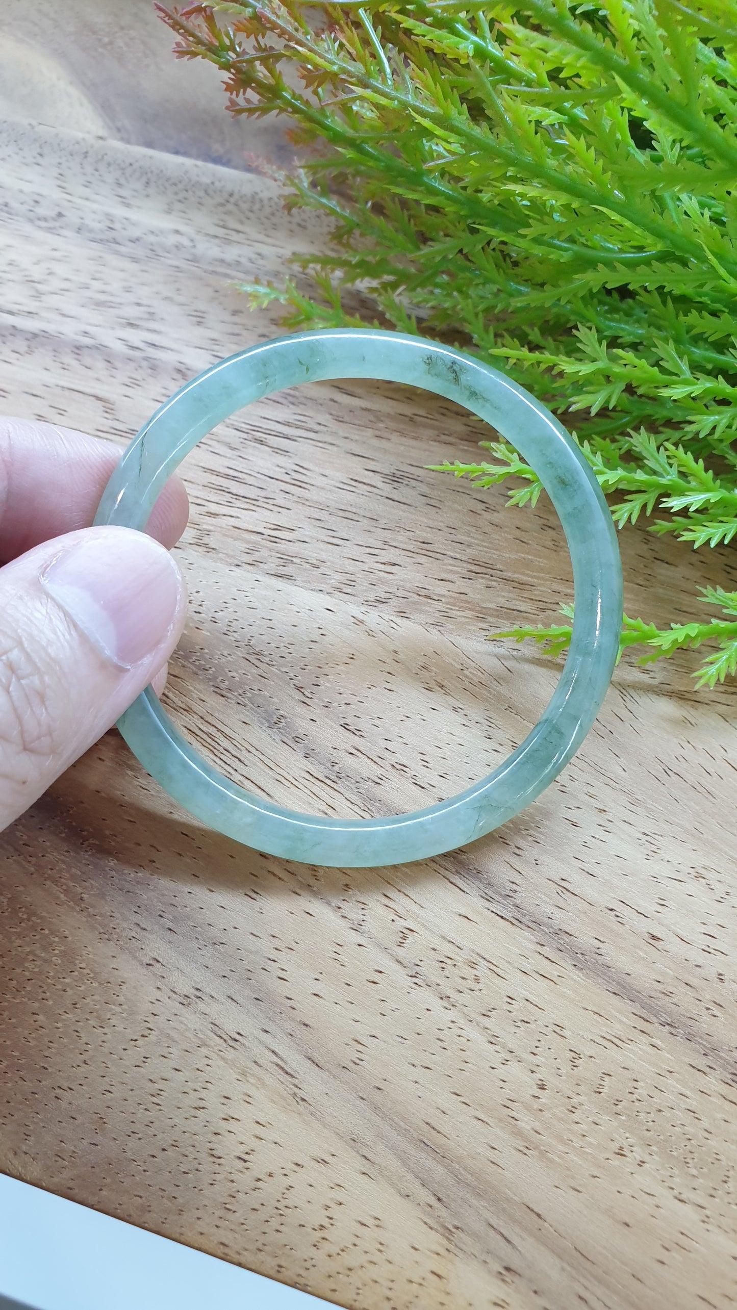 Jade Cylindrical Bangle S56 Slim Type A Myanmar Natural Jadeite Icy Moss Green