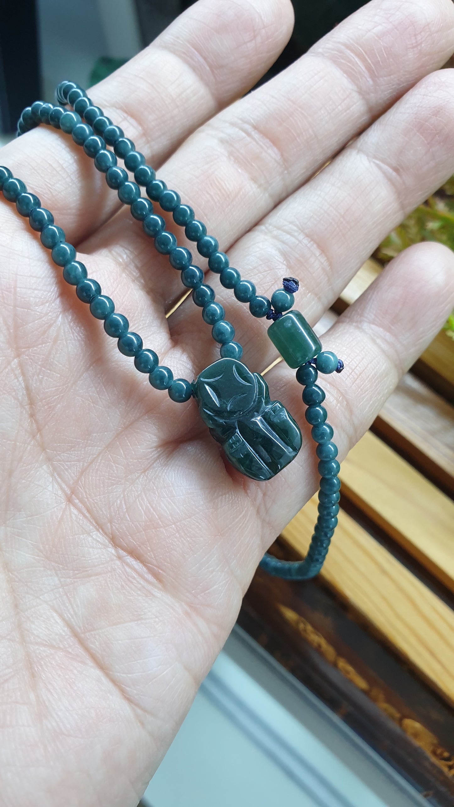 Jade Pixiu Necklace 24inch Type A Lavender Blue Jadeite Beads
