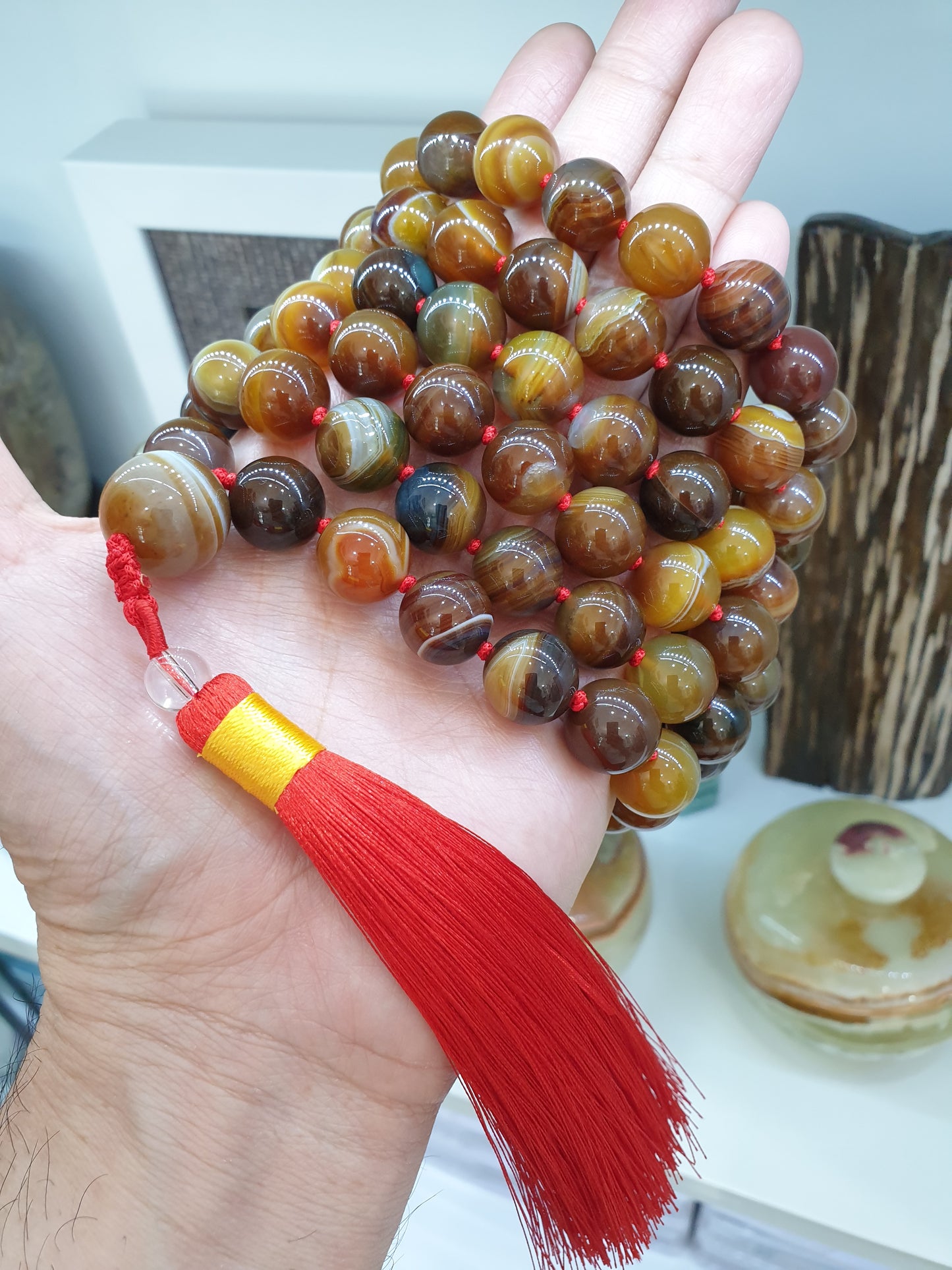 108 Beads Japa Mala Necklace - Tea Onyx | Handcrafted Meditation Beads
