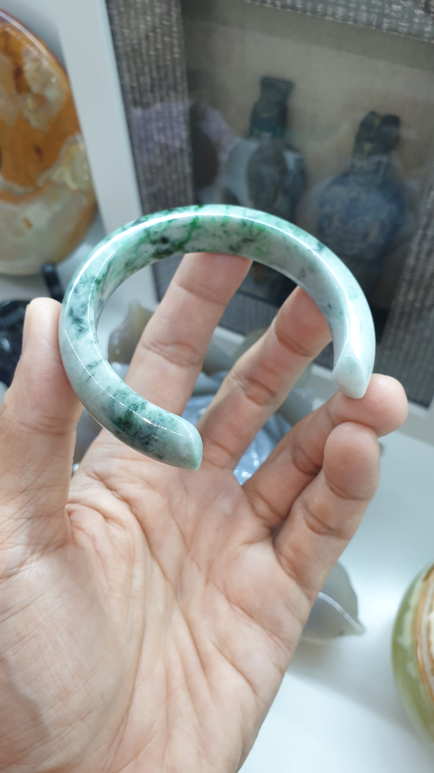 Jade Cuff Bangle Size 58 - 59 Type A - Natural Green Marbled Jadeite