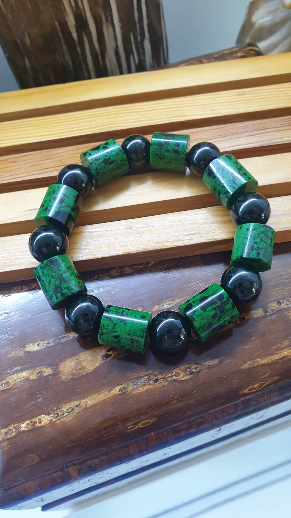 Mawsitsit Jade Bracelet 18 cm - Natural Stone Cylinder Beads 14 mm
