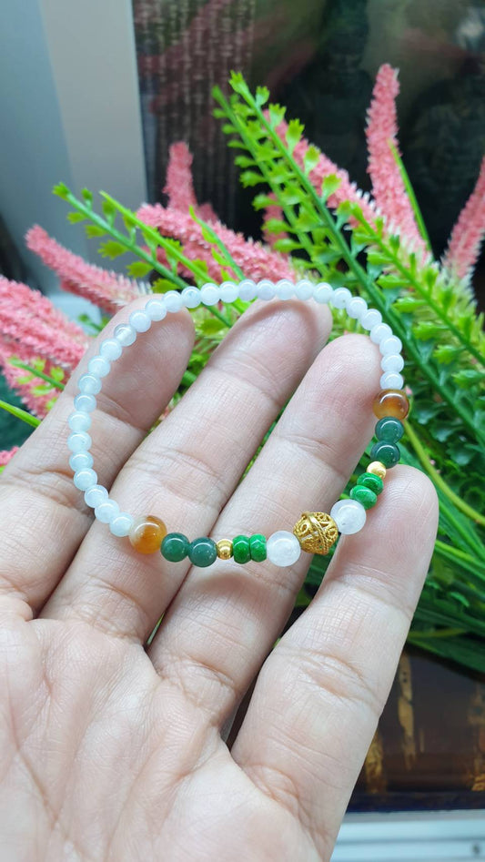Jade & Gold Beads Bracelet | 24K & 18K Gold | Type A Natural Jadeite & Mawsitsit