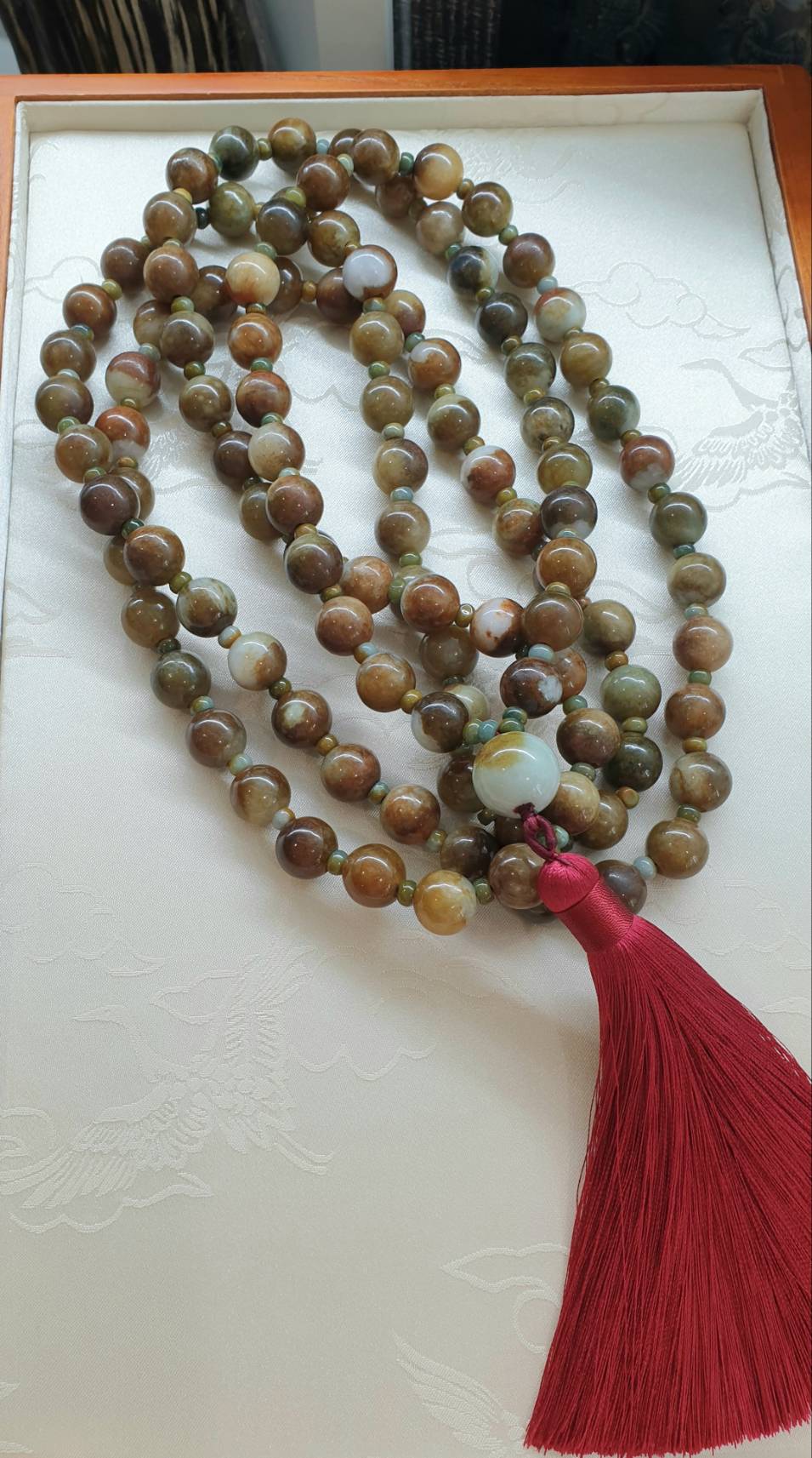 108 Beads Japa Mala Brown Jadeite 13.5mm Type A Natural Meditation Necklace