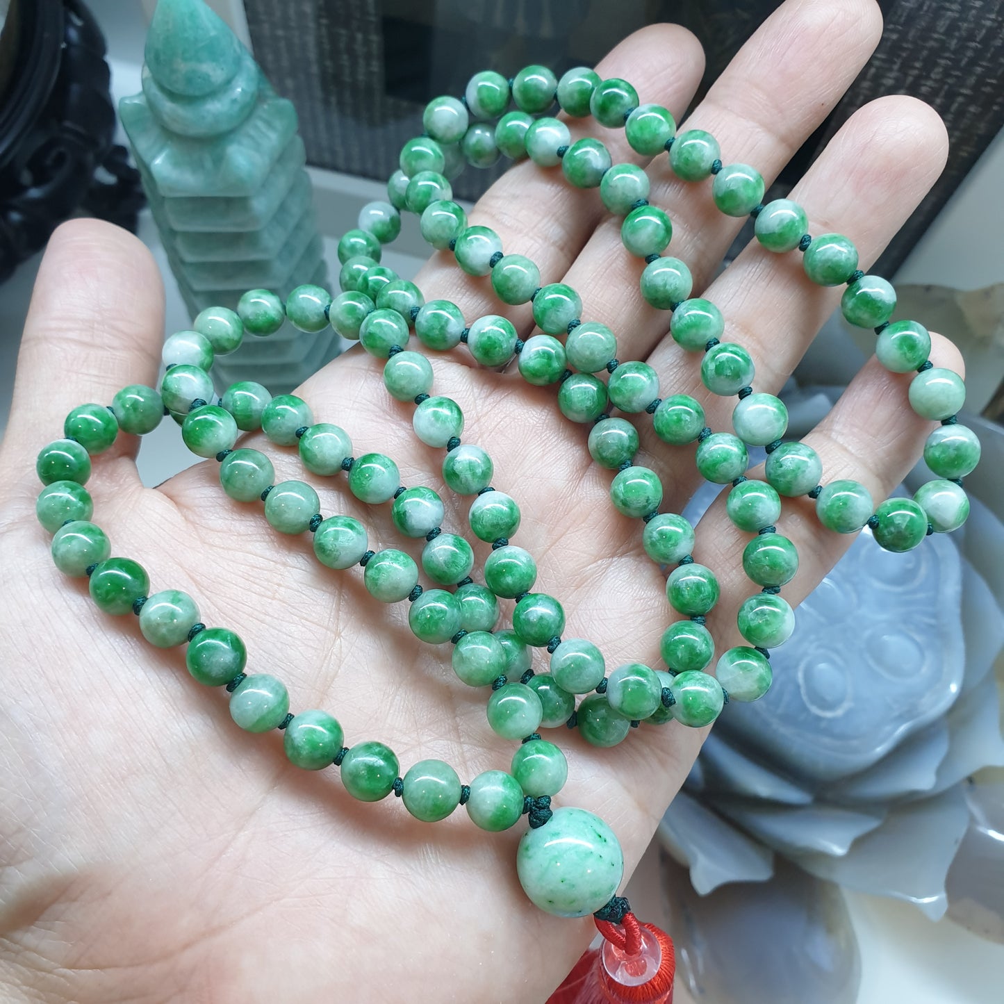 108 Beads Japa Mala - Vivid Green Jade | Type A Natural Jadeite | Handcrafted Meditation Beads