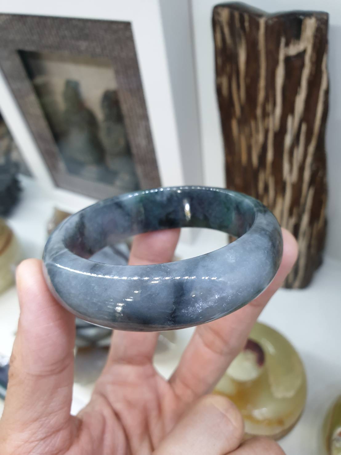 Smoky Gray Jade Type Bangle S55 Type A Myanmar Natural Jadeite Everyday Bracelet