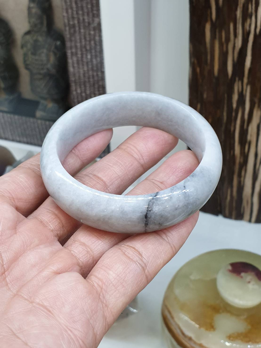 Gray Jade Everyday Bangle S54.5 Ashy Tone Type A Natural Myanmar Jadeite