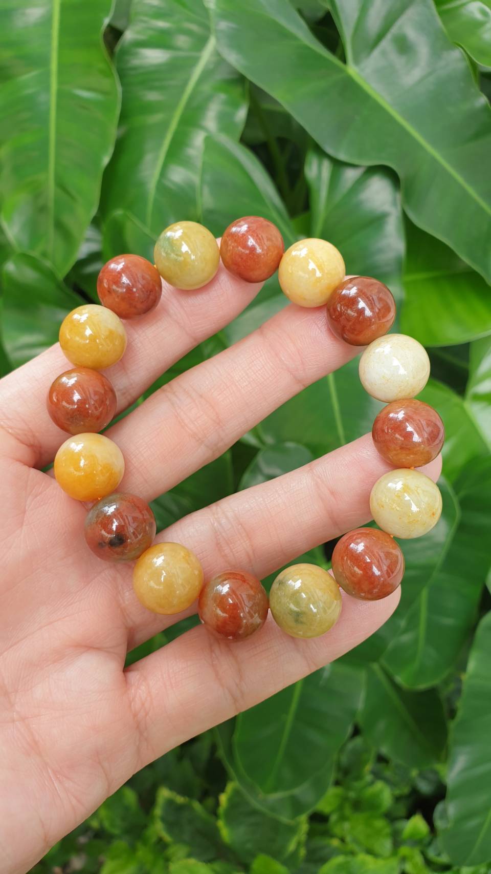 Honey and Red Jade Handmade Beads Bracelet 17cm Type A Natural Myanmar Jadeite