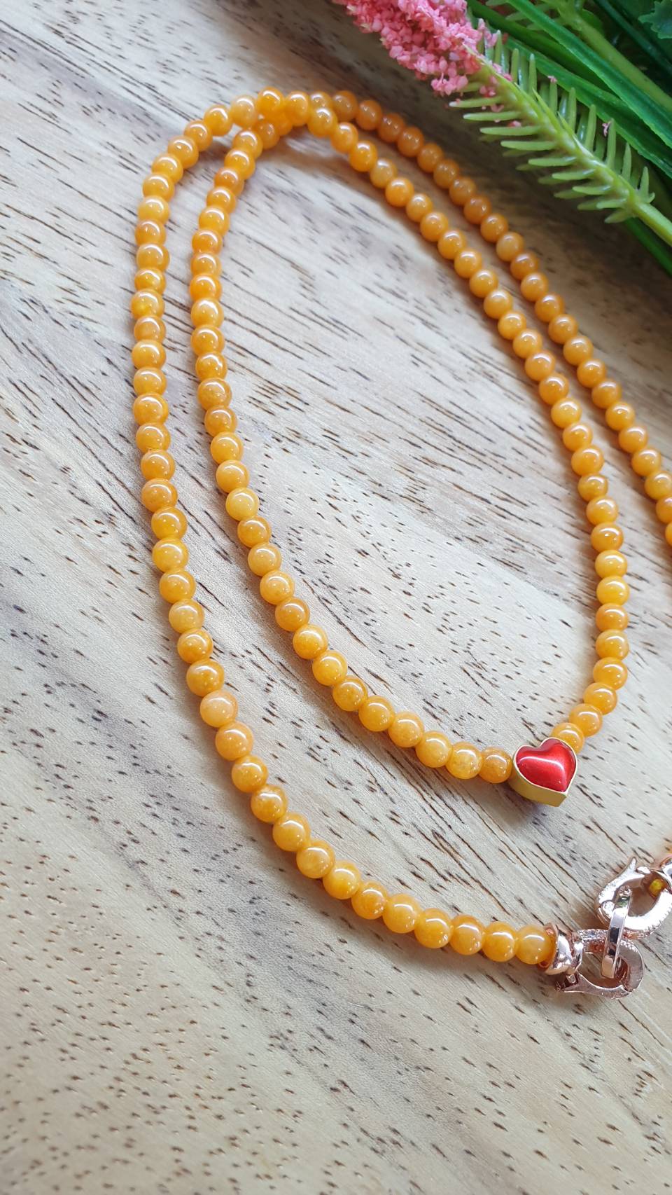 Tangerine Yellow Jade Necklace 18inch 24K Gold Heart Type A Myanmar Jadeite