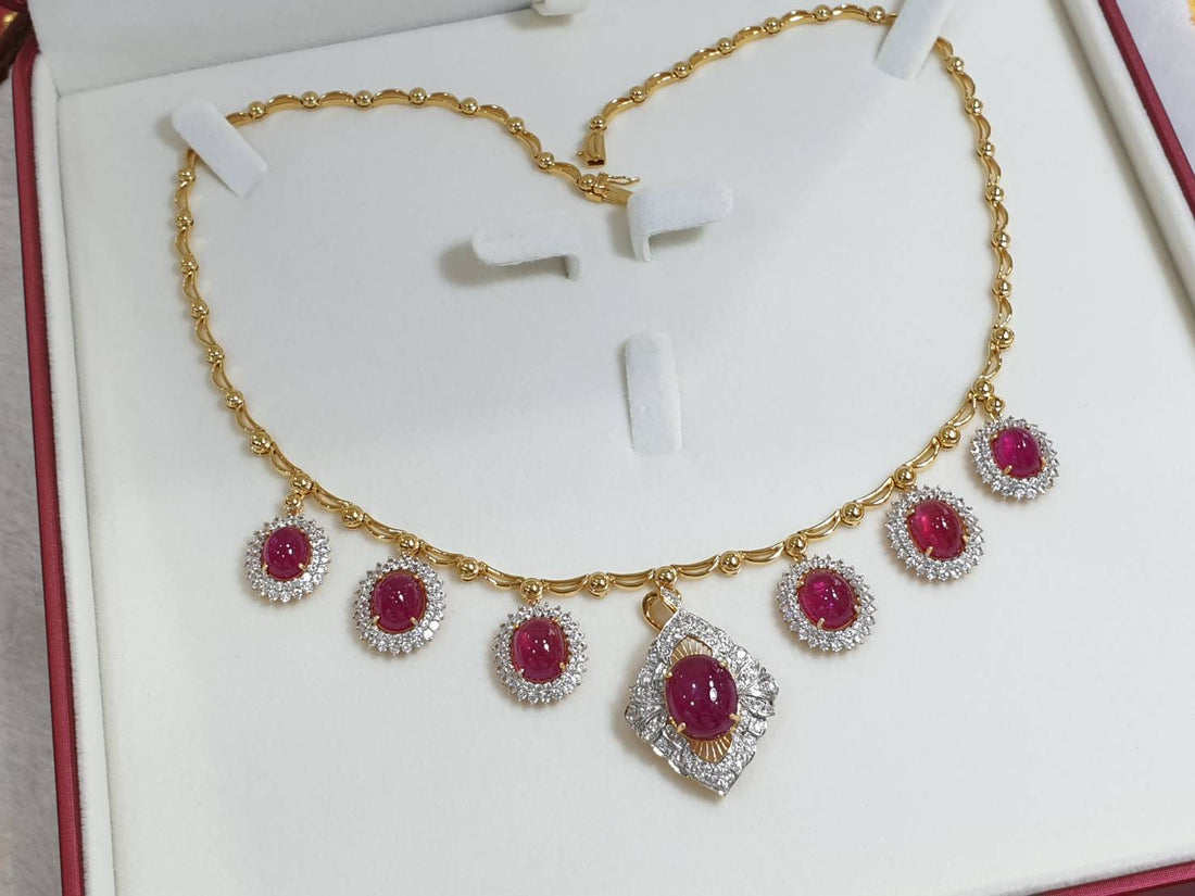 Bespoke 6-Stone Ruby Necklace in 9K Gold – Detachable Pendant & Brooch