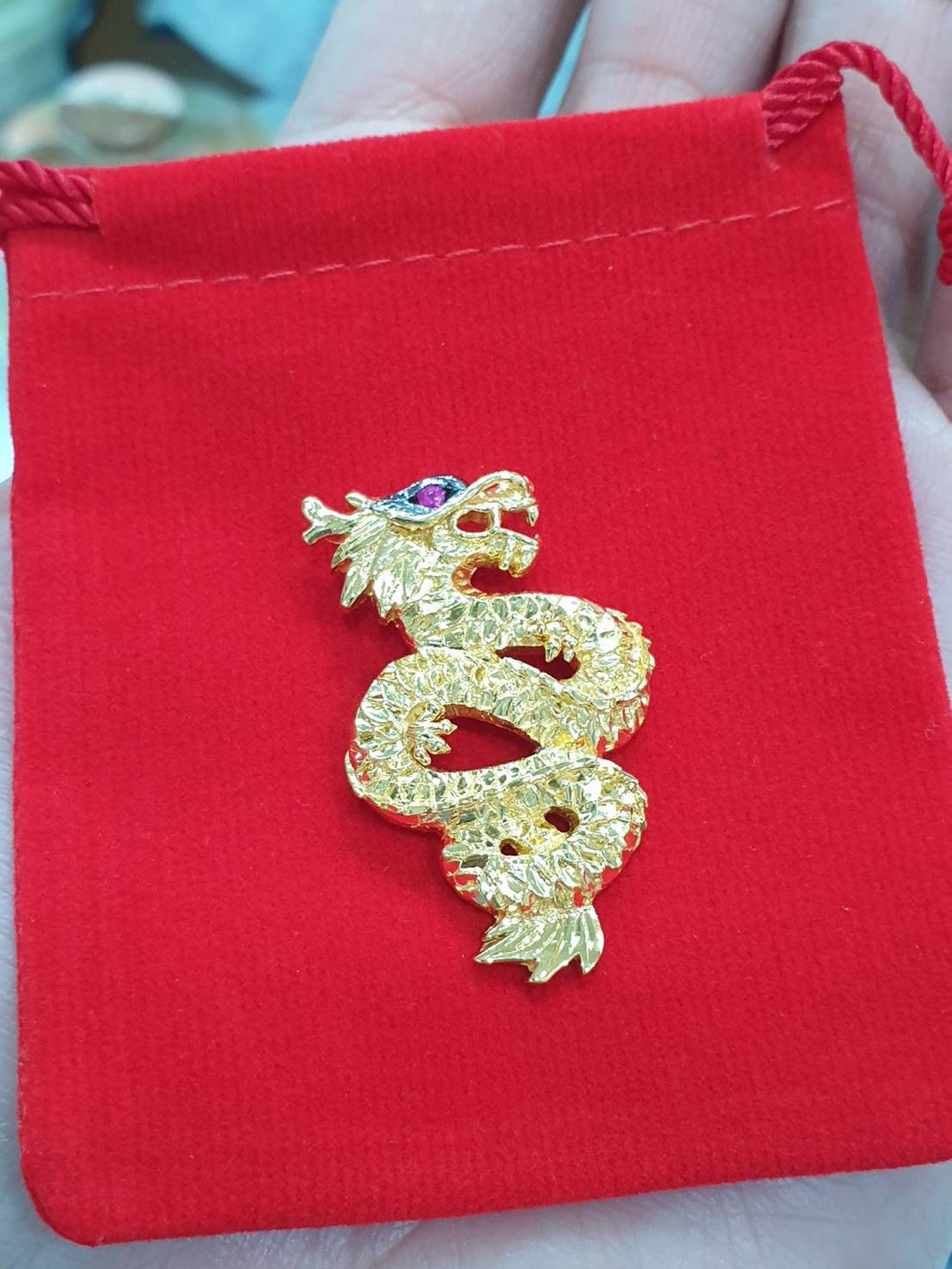 Fierce Red-Eye Dragon Pendant in 22K Gold