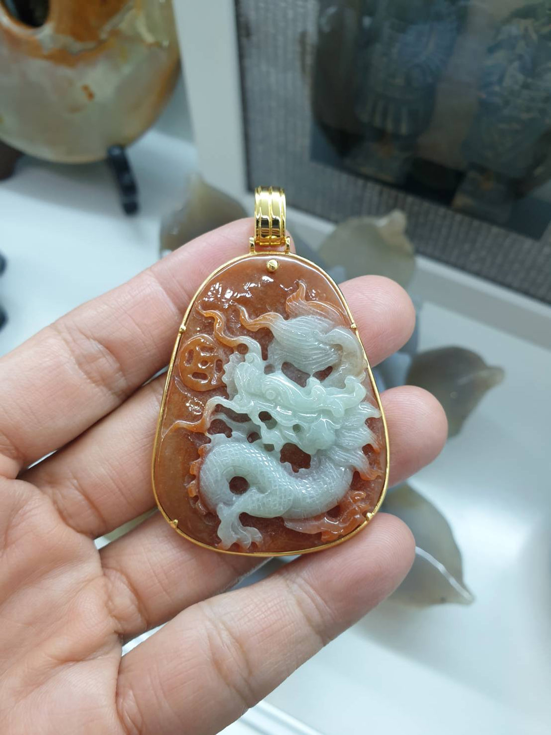 Two-Toned Jade Dragon Pendant in 18K Gold – Ready to Ship