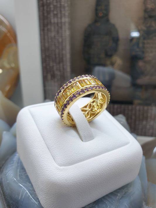 18K Gold Eternity Band with Siam Yellow Sapphires & Amethyst