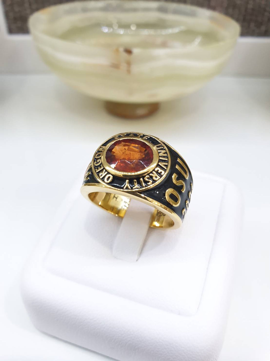 Bespoke College Ring in 9K Gold with Spessartite Garnet