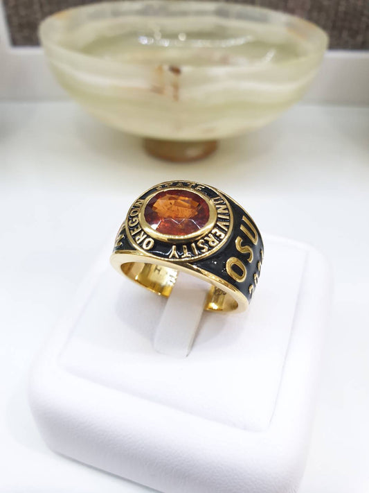 Bespoke College Ring in 9K Gold with Spessartite Garnet