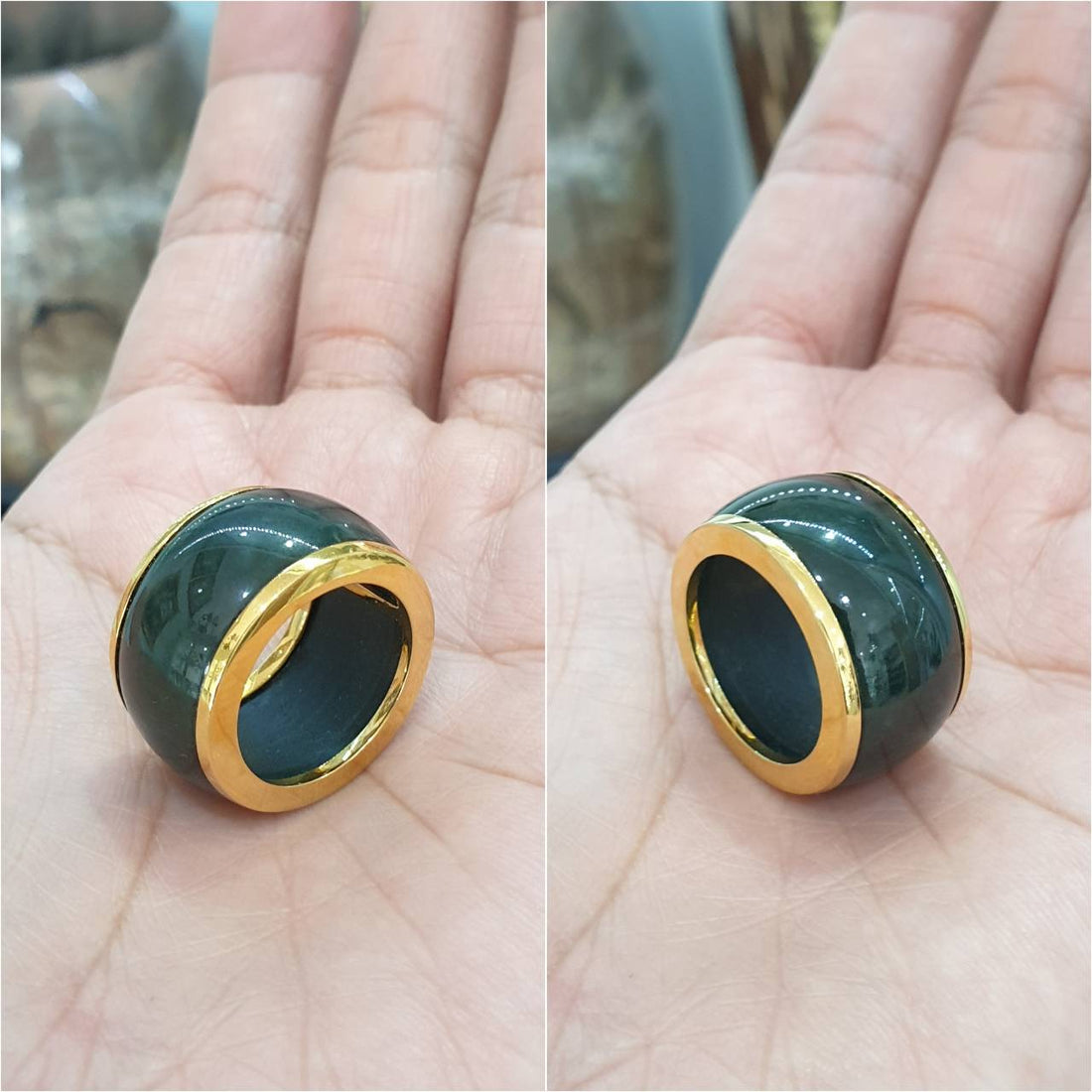 Custom Solid Black Jade Ring in 18K Gold