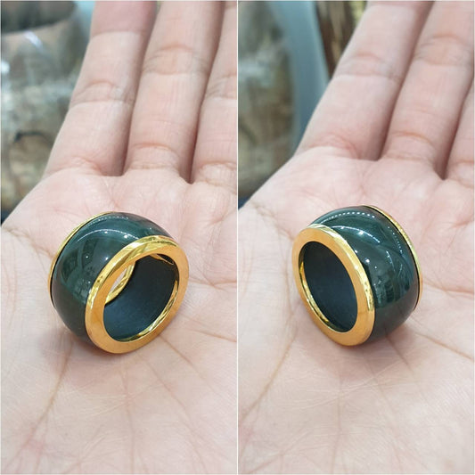 Custom Solid Black Jade Ring in 18K Gold