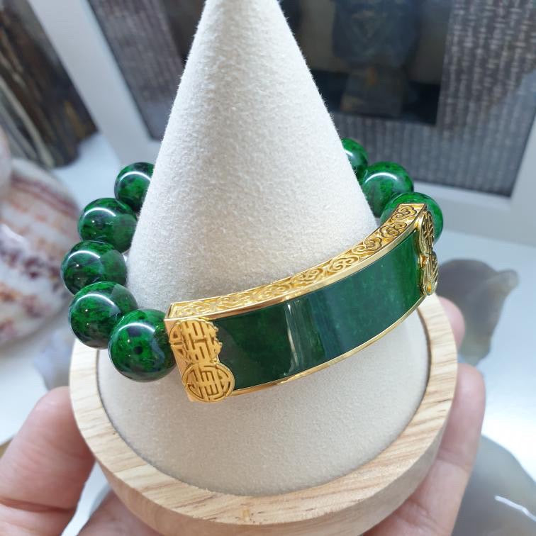 Deluxe Custom Jade & 18K Gold Bracelet with Mawsitsit Beads