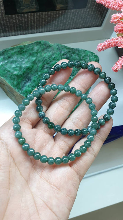 His or Hers Jade Beaded Wristband 17cm Type A Untreated Natural Jadeite 6mm Beads
