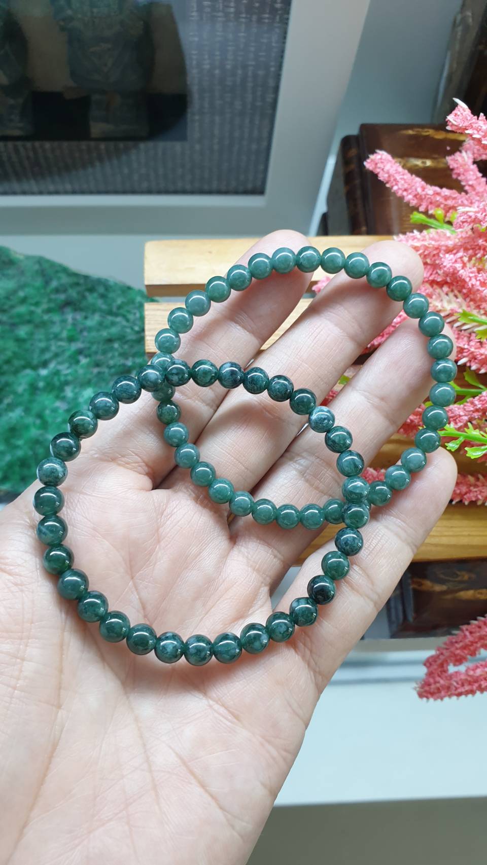 His or Hers Jade Beaded Wristband 17cm Type A Untreated Natural Jadeite 6mm Beads