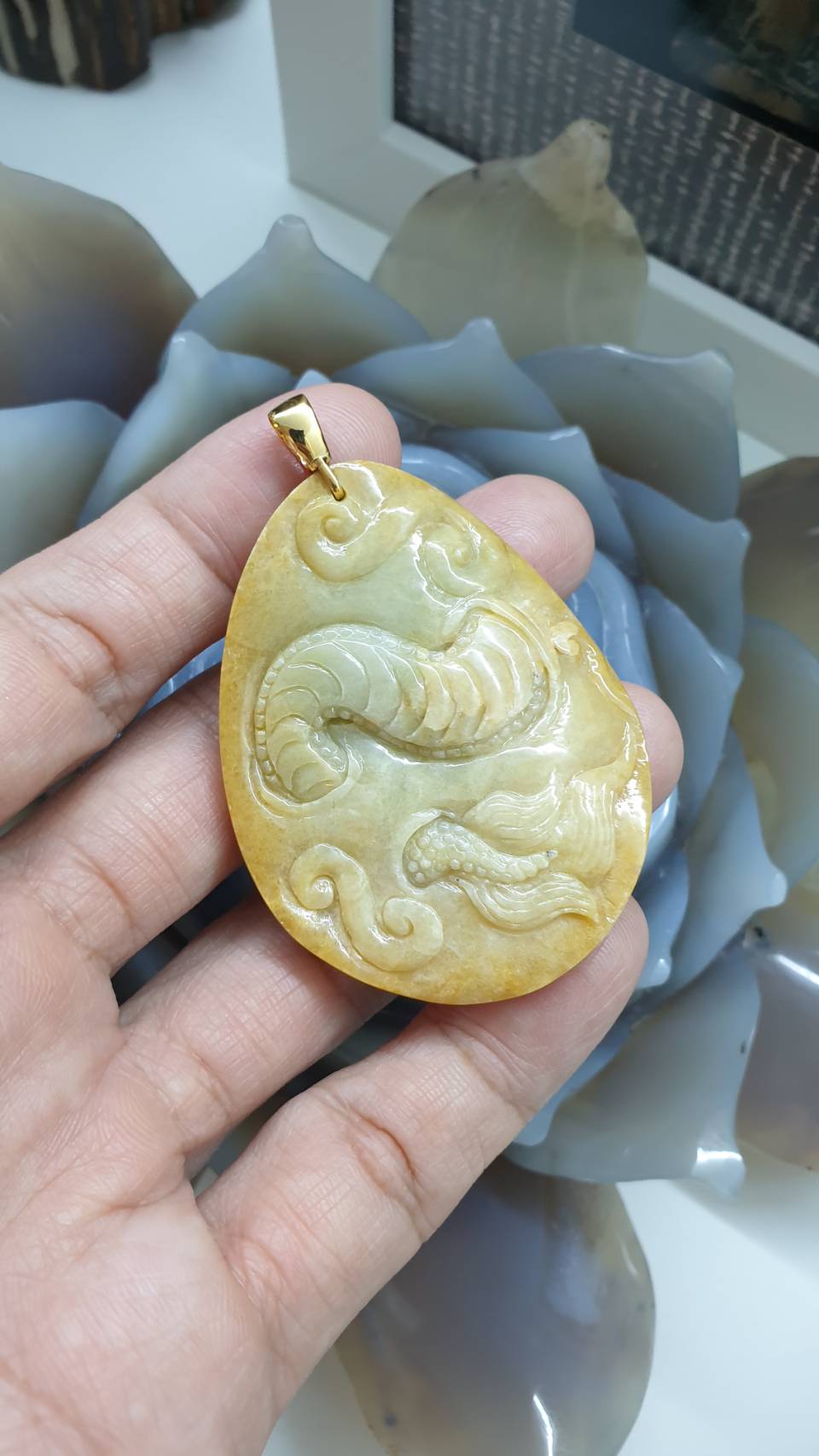 Jade Dragon Pendant in 14K Gold Bail
