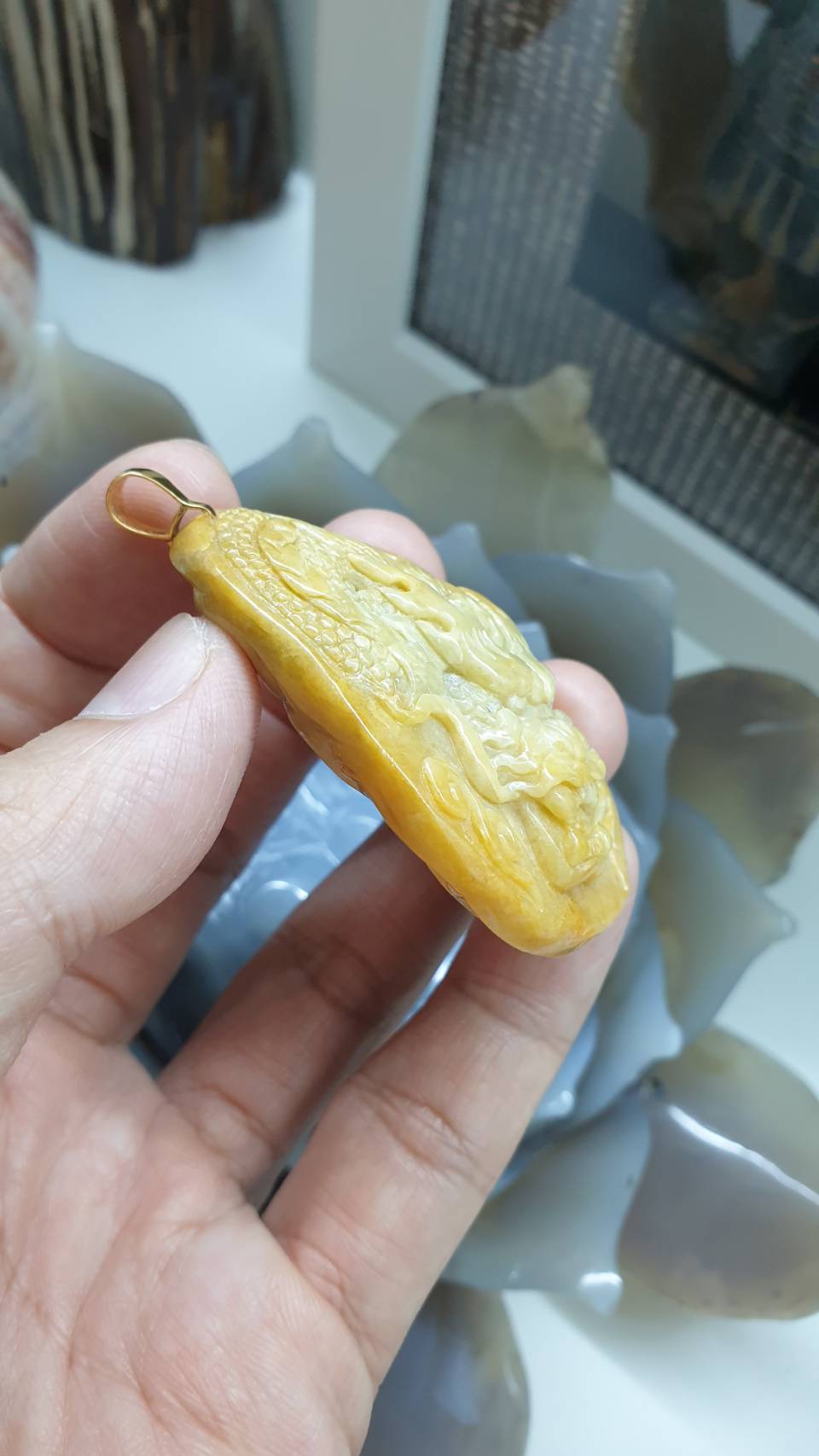 Jade Dragon Pendant in 14K Gold Bail