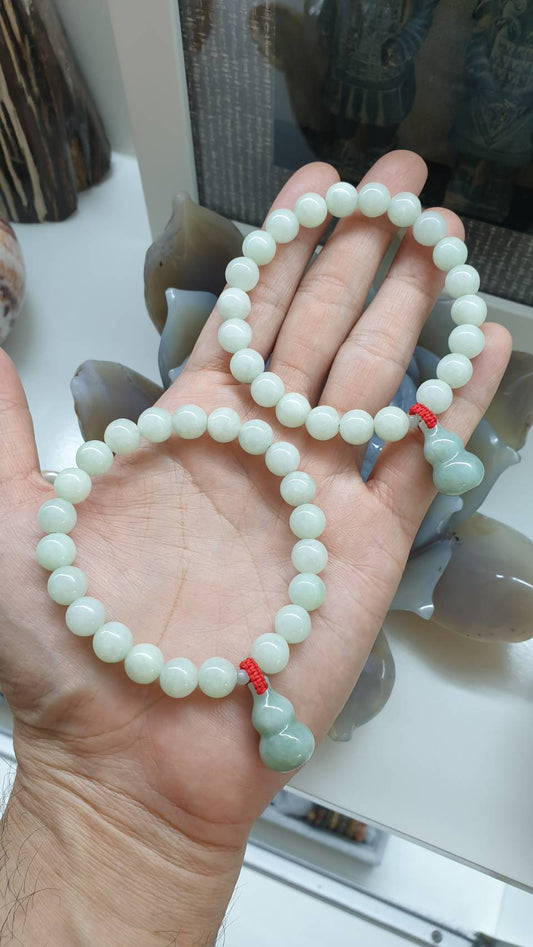 Wu Lou Gourd Jade Charm Bracelet - Yellow Green Jadeite Beads