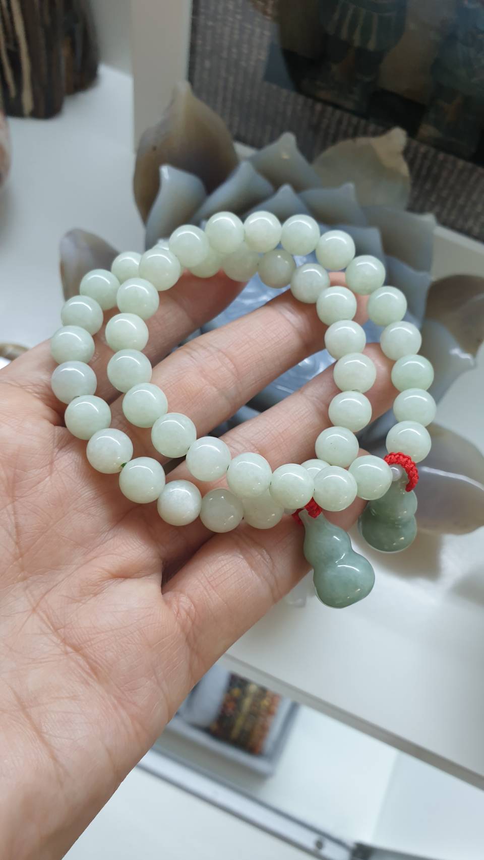 Wu Lou Gourd Jade Charm Bracelet - Yellow Green Jadeite Beads